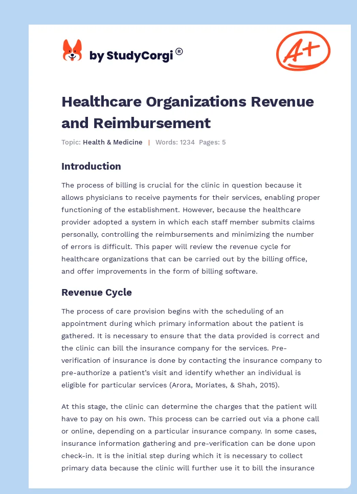 Healthcare Organizations Revenue and Reimbursement. Page 1