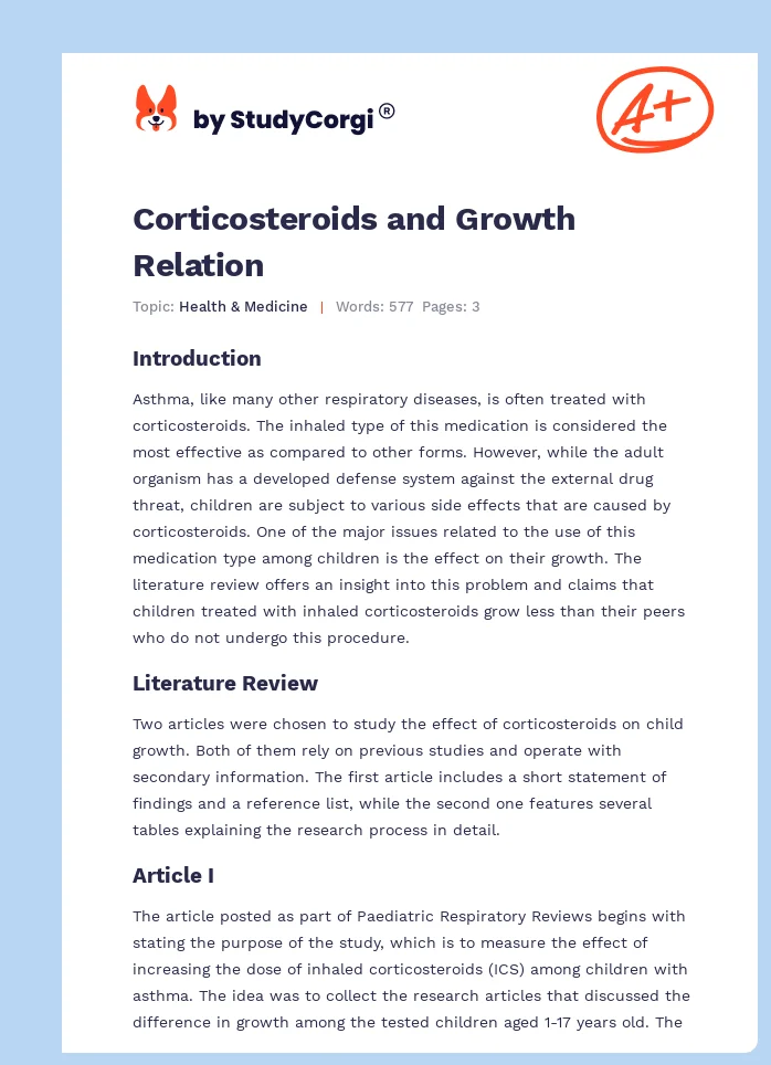 Corticosteroids and Growth Relation. Page 1