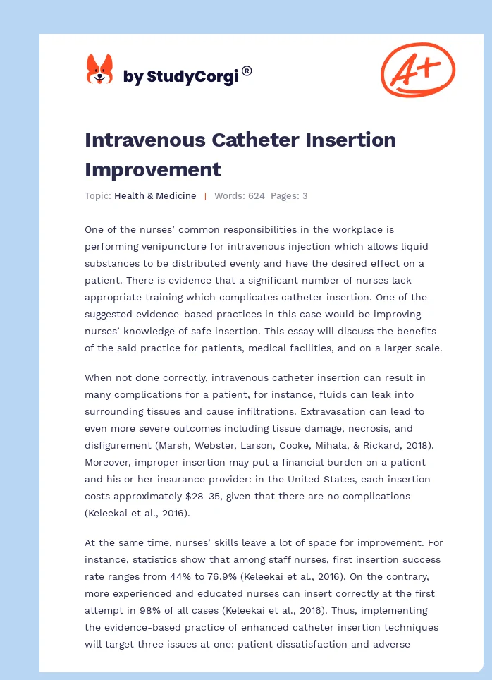 Intravenous Catheter Insertion Improvement. Page 1