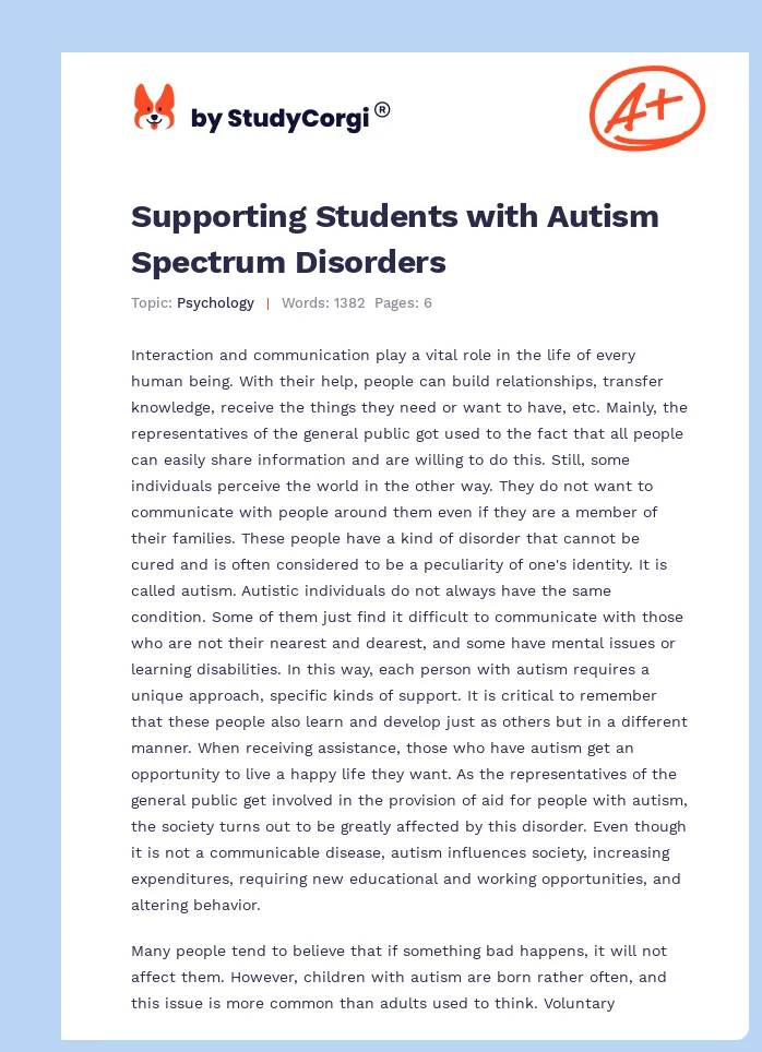 Supporting Students with Autism Spectrum Disorders. Page 1