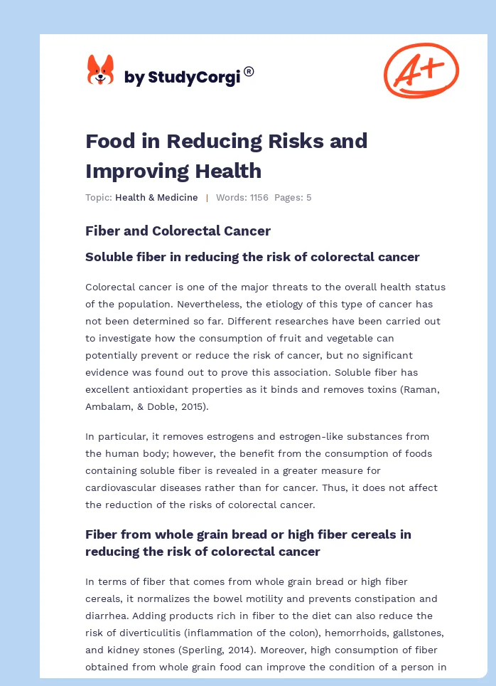 Food in Reducing Risks and Improving Health. Page 1