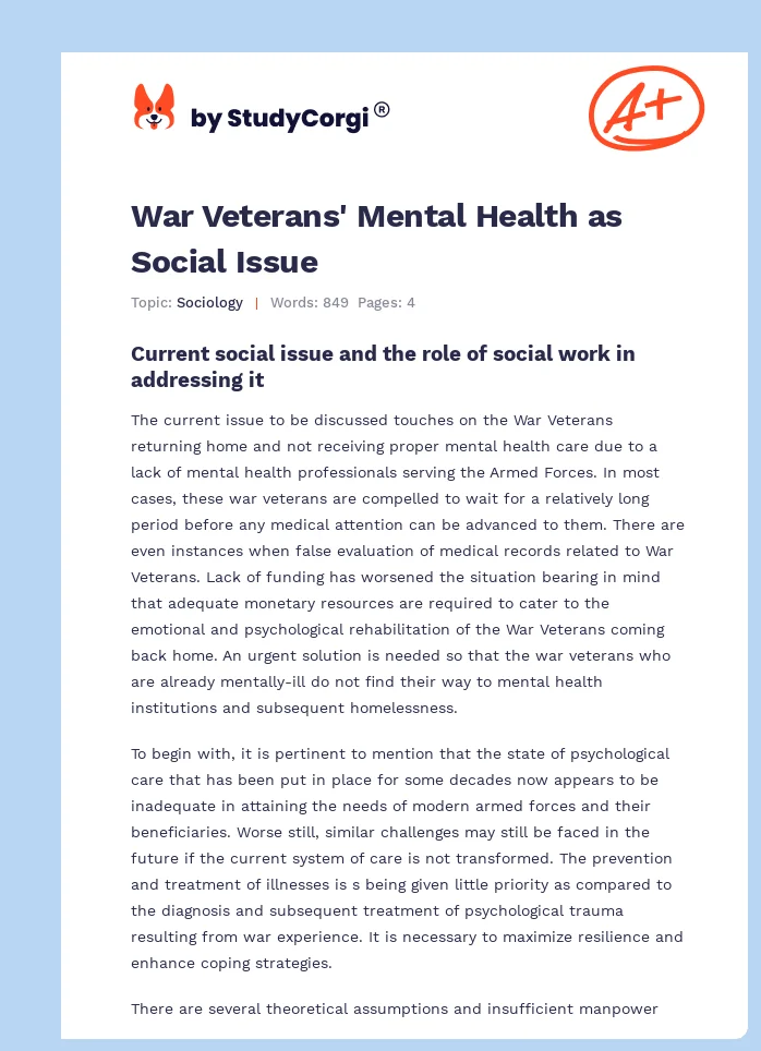 War Veterans' Mental Health as Social Issue. Page 1