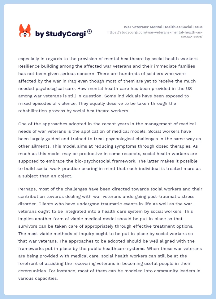 War Veterans' Mental Health as Social Issue. Page 2