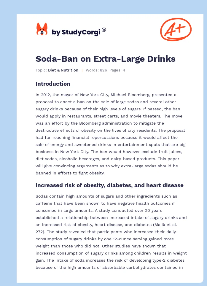 Soda-Ban on Extra-Large Drinks. Page 1