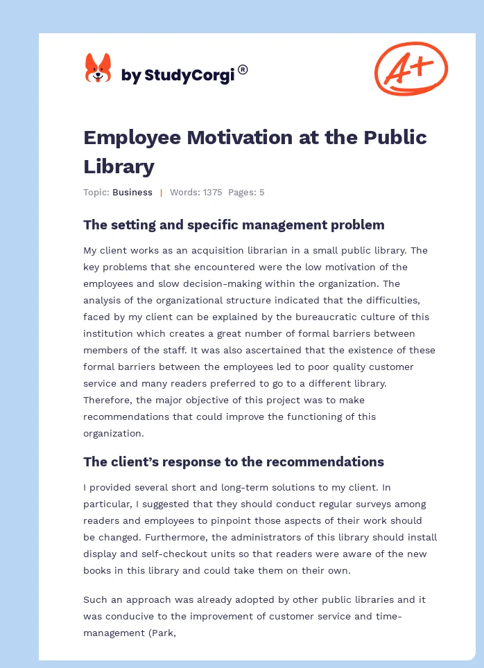 Employee Motivation at the Public Library. Page 1