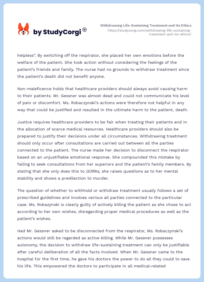 Withdrawing Life-Sustaining Treatment and Its Ethics. Page 2