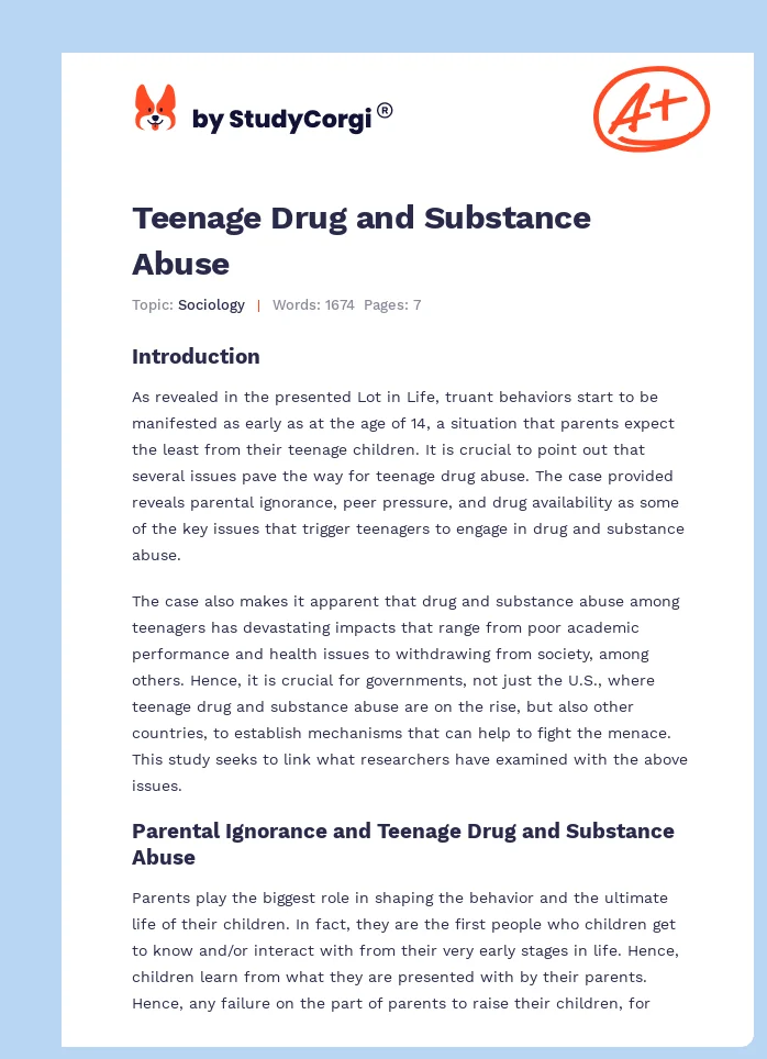 Teenage Drug and Substance Abuse. Page 1