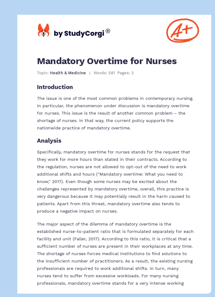 Mandatory Overtime for Nurses. Page 1
