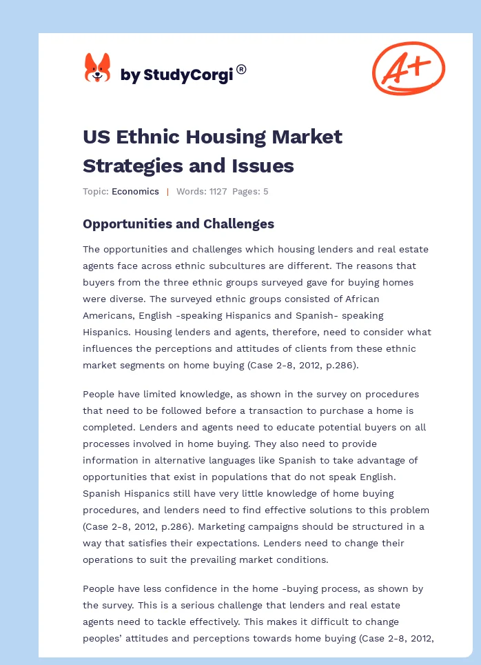 US Ethnic Housing Market Strategies and Issues. Page 1