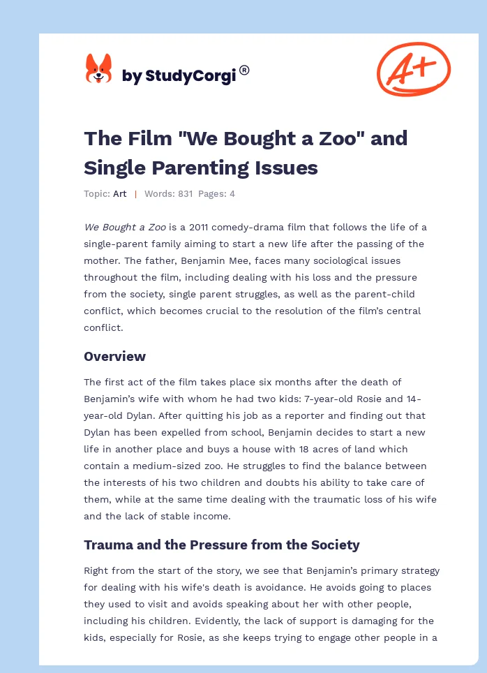 The Film "We Bought a Zoo" and Single Parenting Issues. Page 1