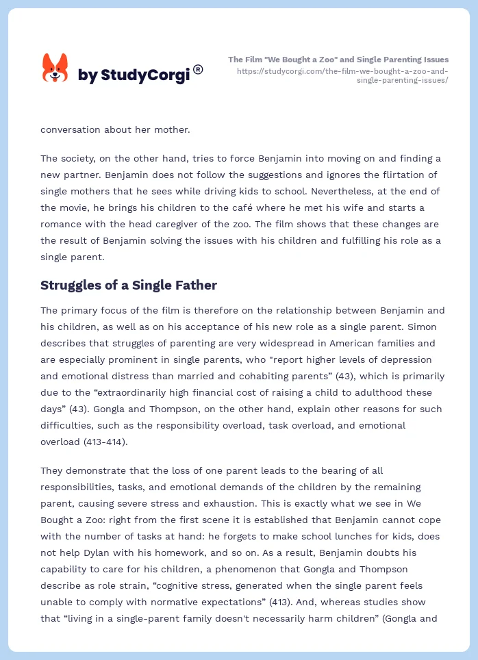 The Film "We Bought a Zoo" and Single Parenting Issues. Page 2