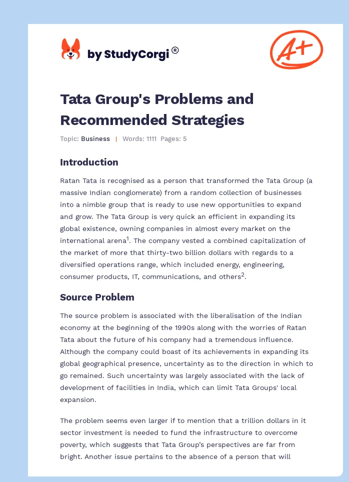 Tata Group's Problems and Recommended Strategies. Page 1