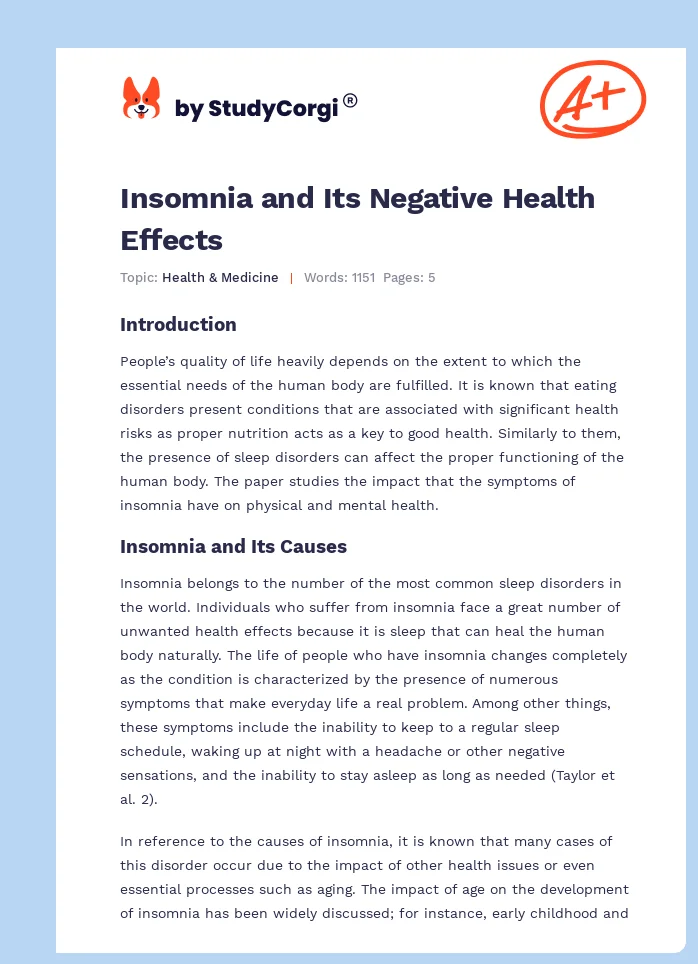 Insomnia and Its Negative Health Effects. Page 1