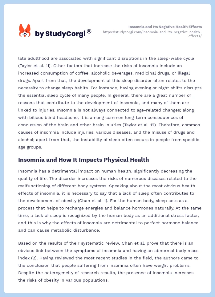 Insomnia and Its Negative Health Effects. Page 2