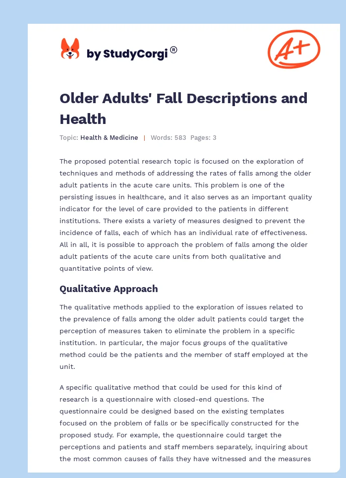 Older Adults' Fall Descriptions and Health. Page 1
