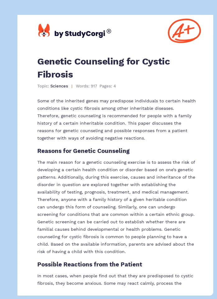 Genetic Counseling for Cystic Fibrosis. Page 1
