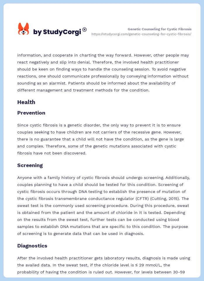 Genetic Counseling for Cystic Fibrosis. Page 2