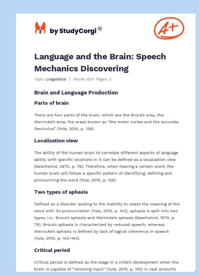 Language and the Brain: Speech Mechanics Discovering. Page 1