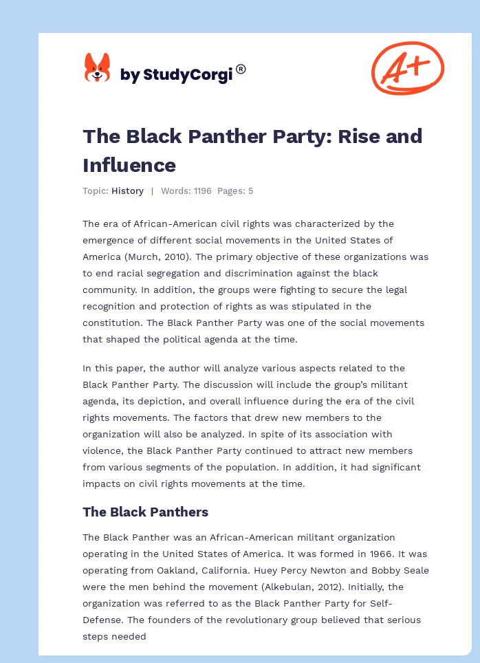 The Black Panther Party: Rise and Influence. Page 1
