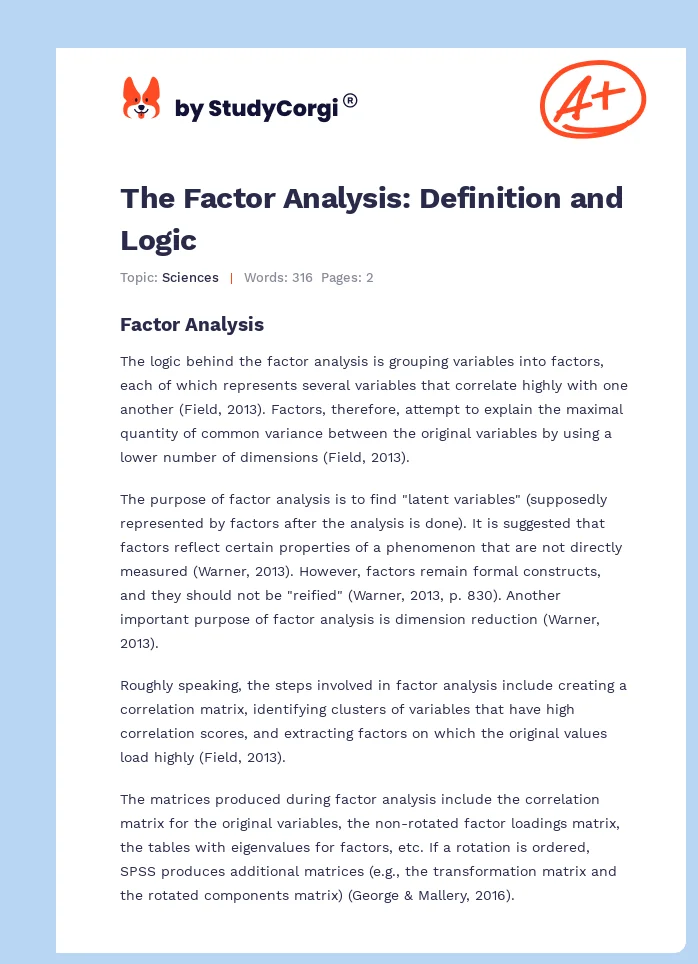 The Factor Analysis: Definition and Logic. Page 1