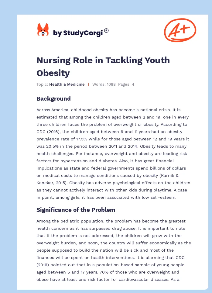 Nursing Role in Tackling Youth Obesity. Page 1