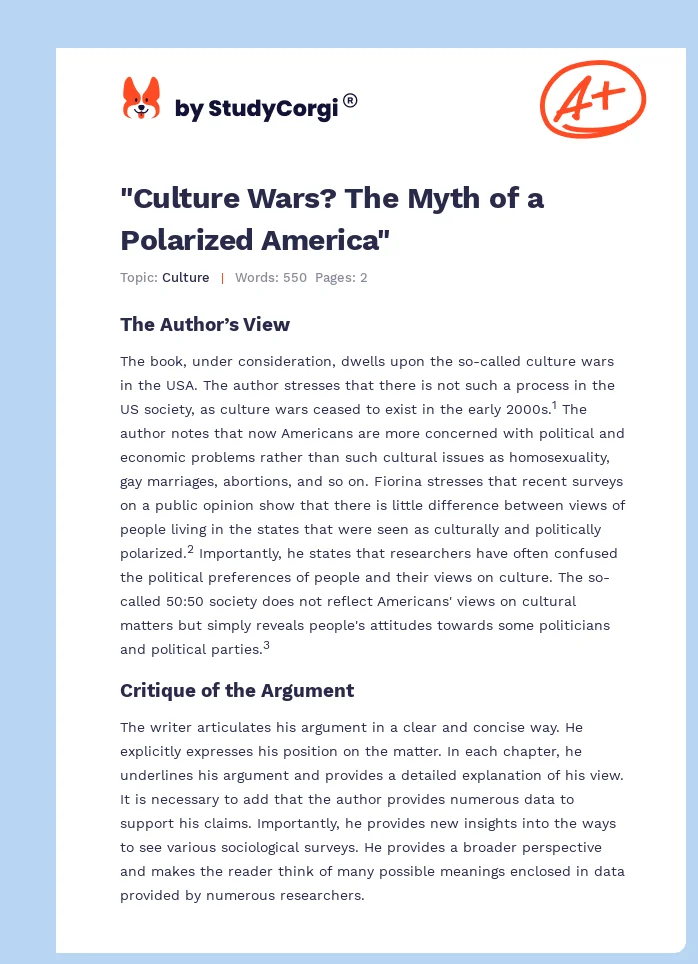 "Culture Wars? The Myth of a Polarized America". Page 1