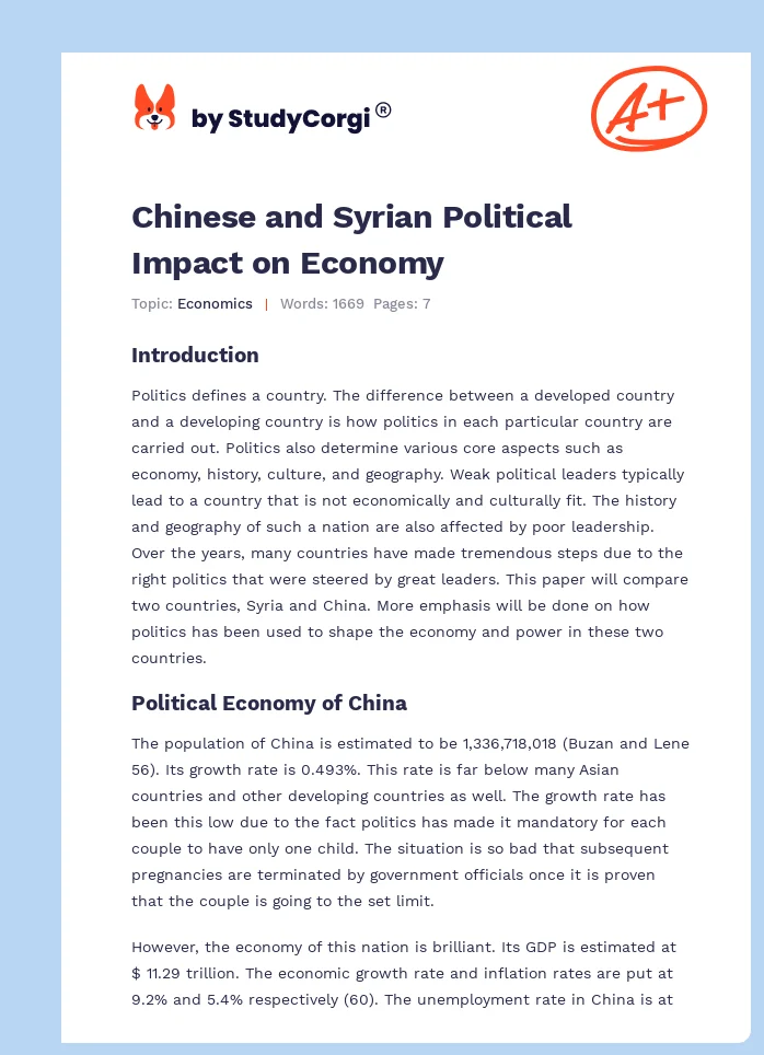 Chinese and Syrian Political Impact on Economy. Page 1