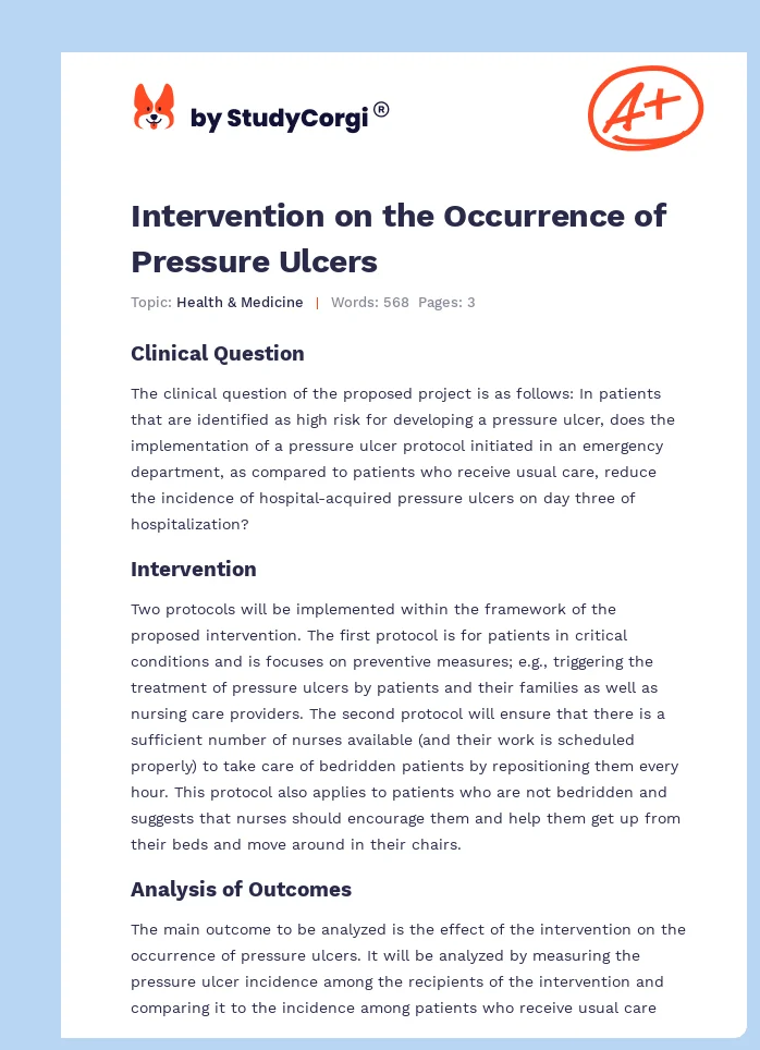 Intervention on the Occurrence of Pressure Ulcers. Page 1