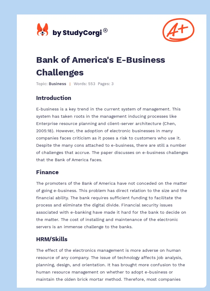 Bank of America's E-Business Challenges. Page 1