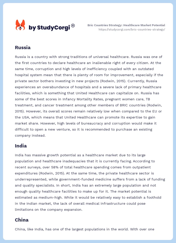 Bric Countries Strategy: Healthcare Market Potential. Page 2