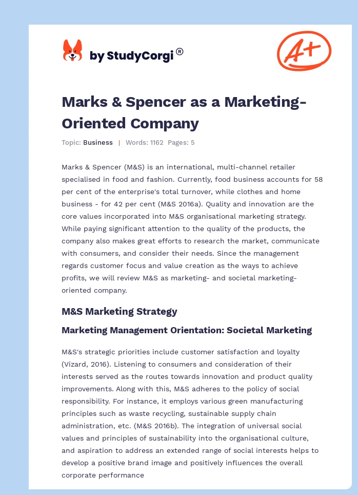 Marks & Spencer as a Marketing-Oriented Company. Page 1