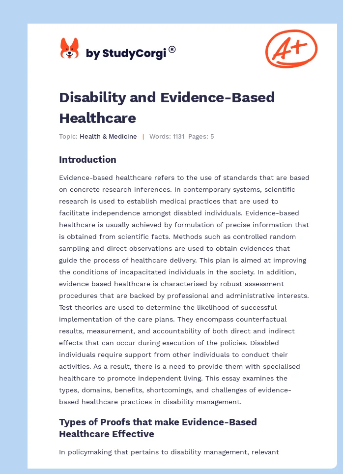 Disability and Evidence-Based Healthcare. Page 1