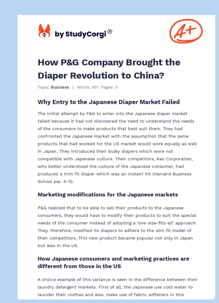 How P&G Company Brought the Diaper Revolution to China?. Page 1