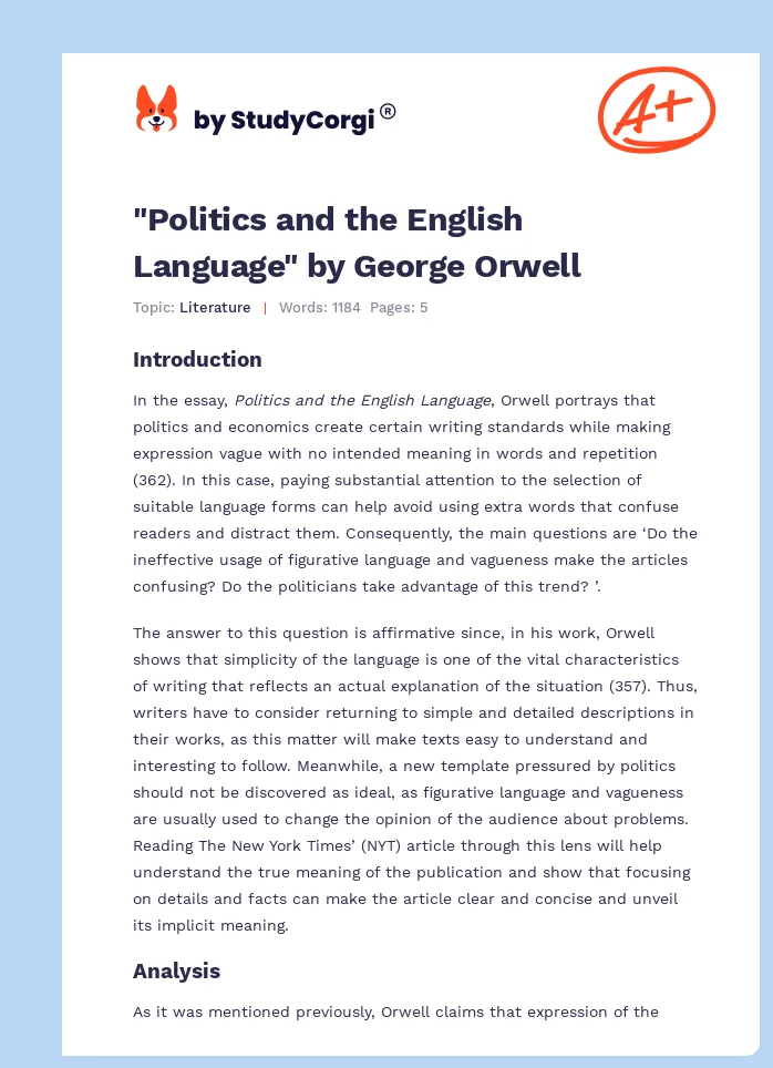 "Politics and the English Language" by George Orwell. Page 1