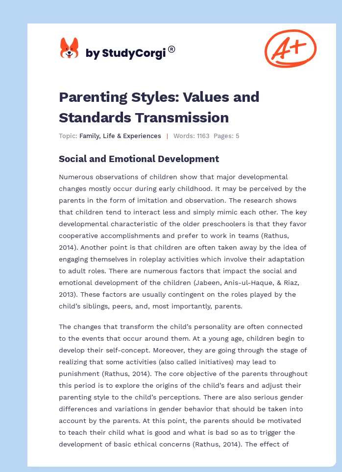 Parenting Styles: Values and Standards Transmission. Page 1