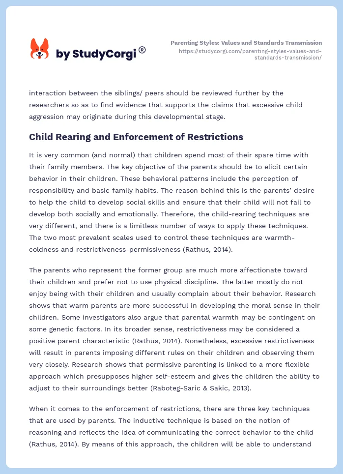Parenting Styles: Values and Standards Transmission. Page 2