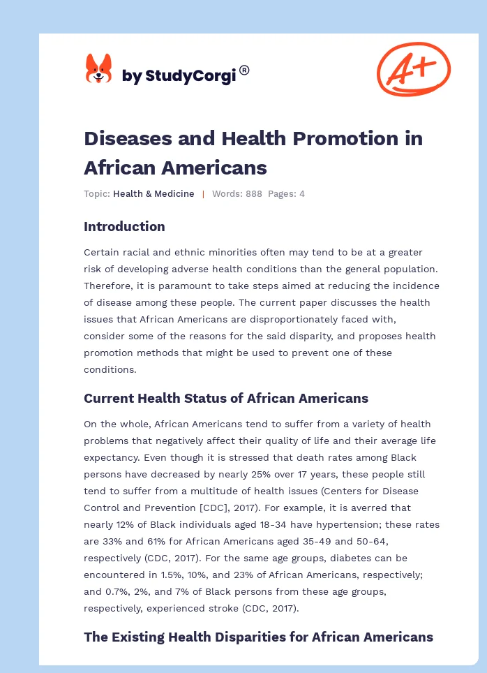 Diseases and Health Promotion in African Americans. Page 1