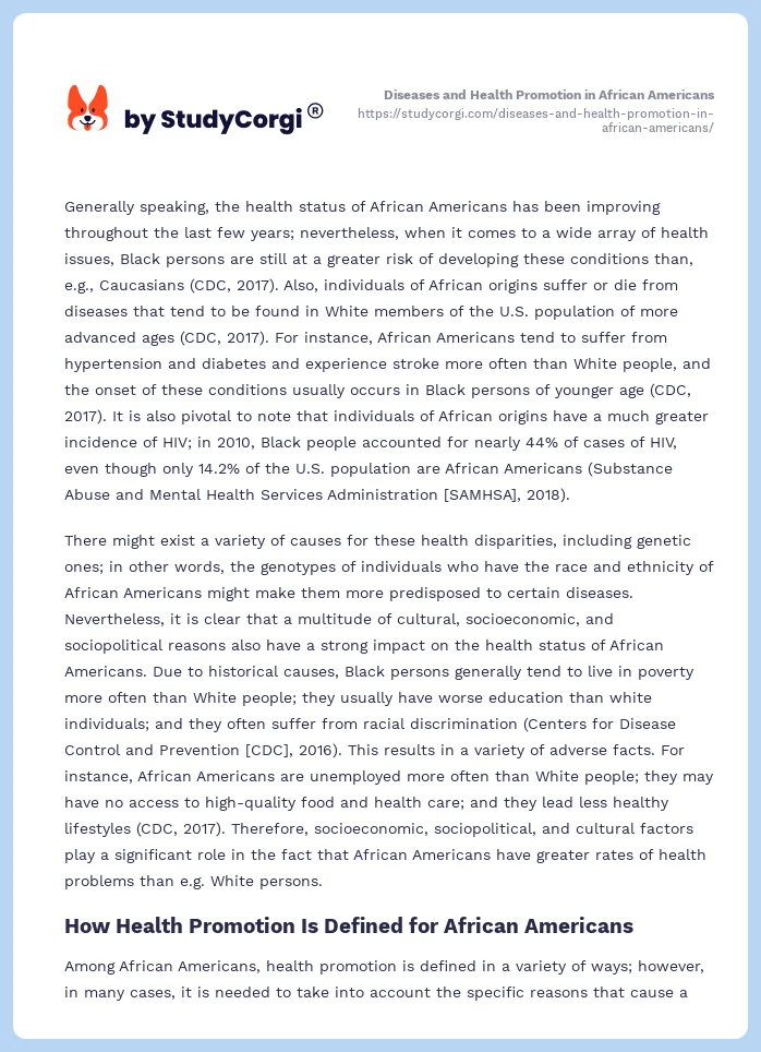 Diseases and Health Promotion in African Americans. Page 2