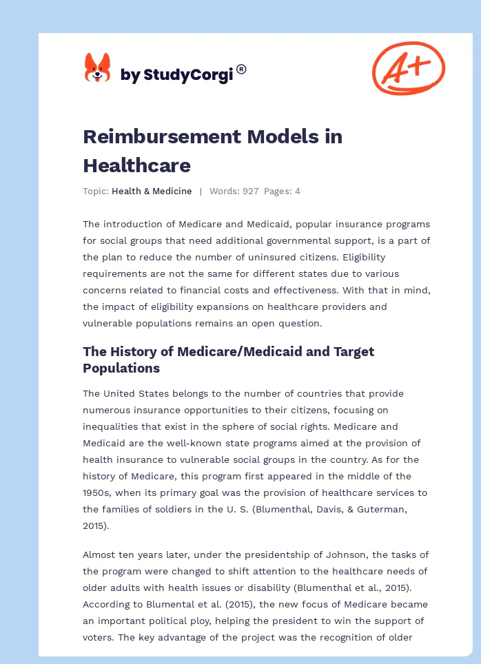 Reimbursement Models in Healthcare. Page 1