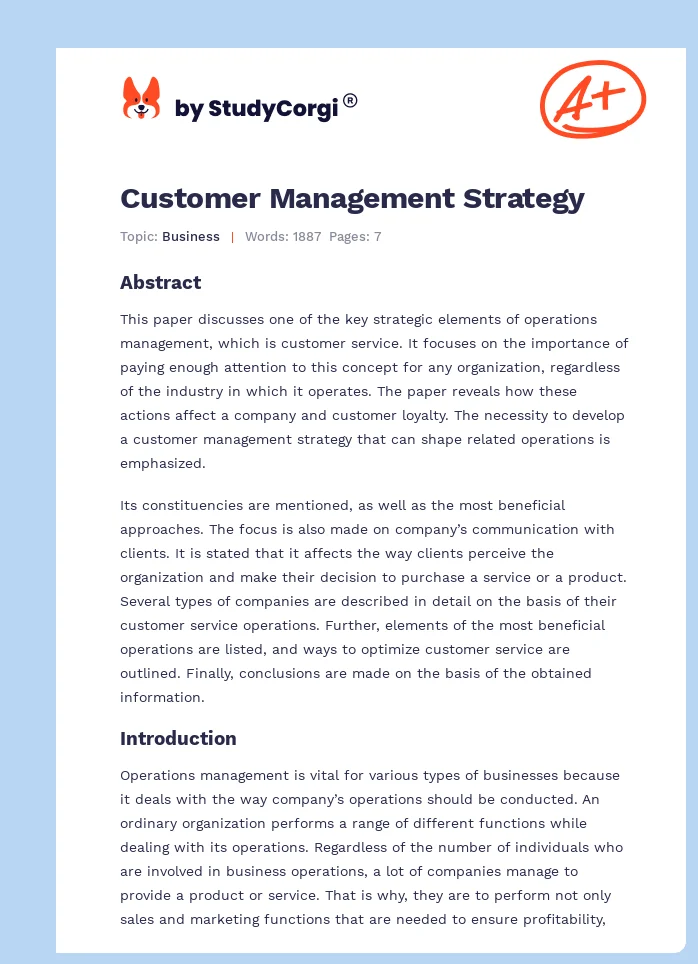 Customer Management Strategy. Page 1