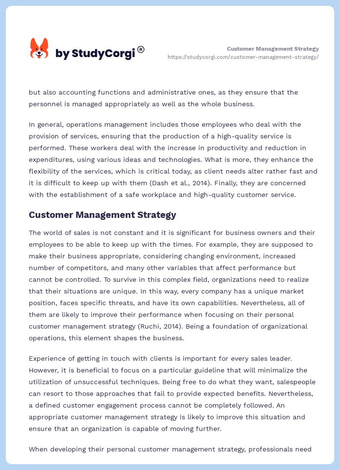 Customer Management Strategy. Page 2