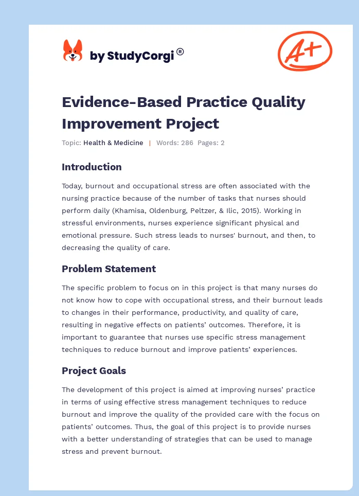 Evidence-Based Practice Quality Improvement Project. Page 1