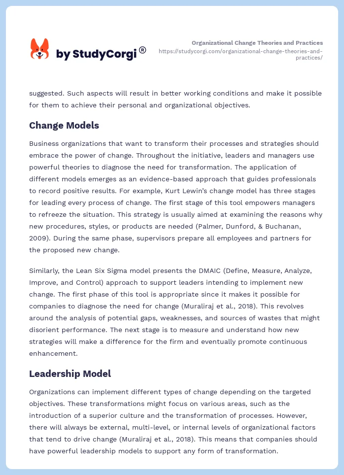 Organizational Change Theories and Practices. Page 2