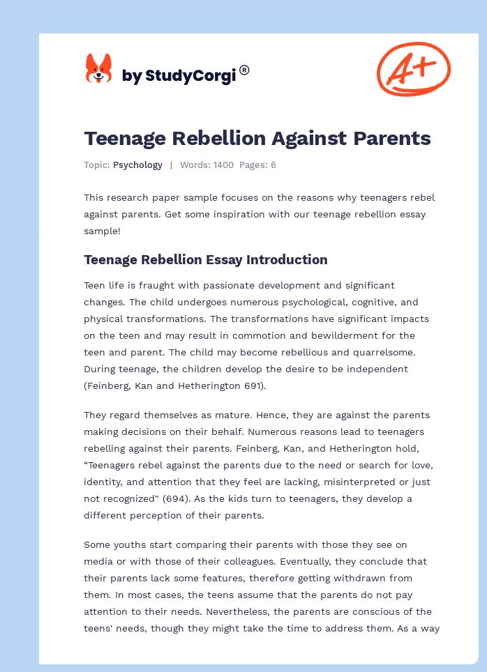 Teenage Rebellion Against Parents. Page 1