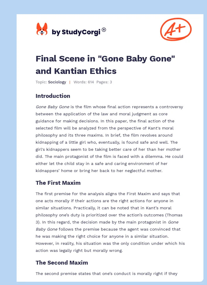 Final Scene in "Gone Baby Gone" and Kantian Ethics. Page 1