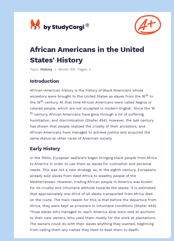 African Americans in the United States' History. Page 1