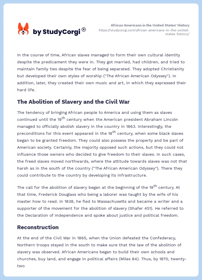 African Americans in the United States' History. Page 2