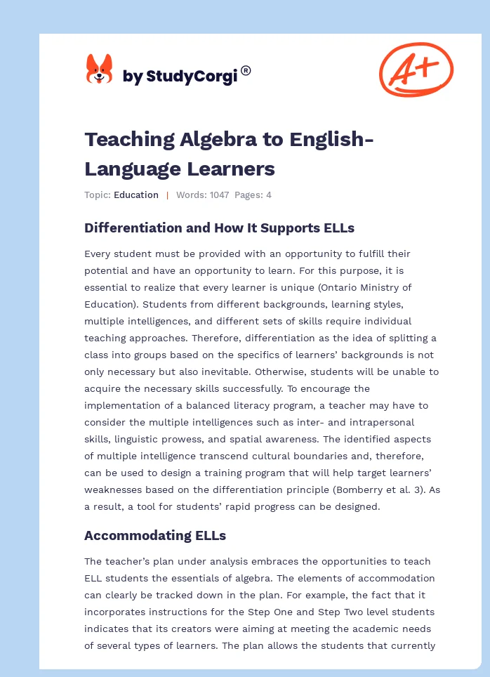 Teaching Algebra to English-Language Learners. Page 1