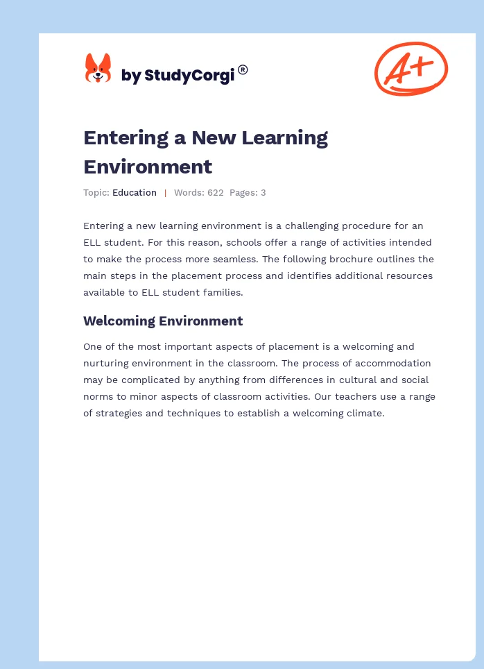 Entering a New Learning Environment. Page 1