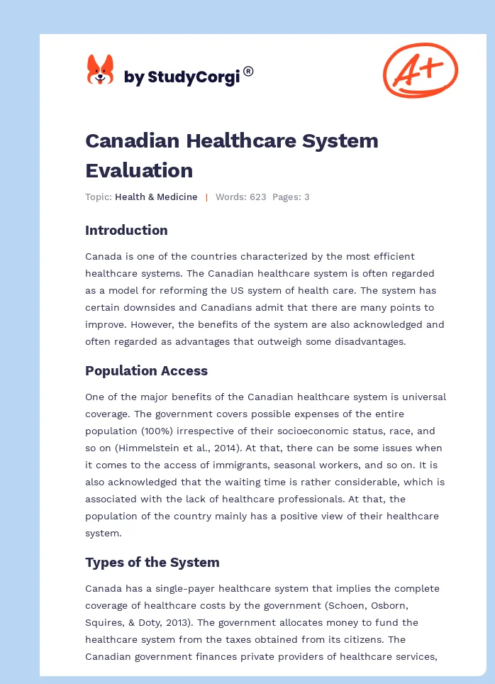 Canadian Healthcare System Evaluation. Page 1